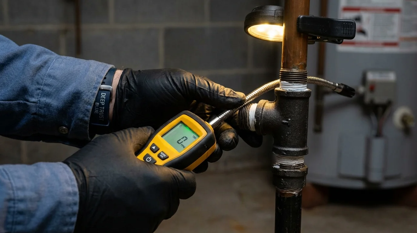 Gas leak detection with electronic sniffer by Johns Plumbing LLC in Moyock